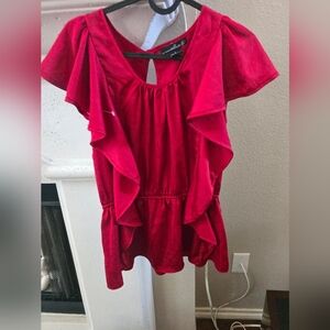 Willi Smith Red Ruffle Top Size Large Very Bright